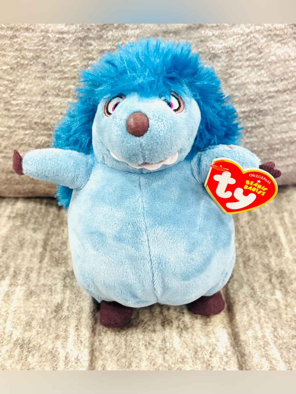 Ty Blue Plush Hedgehog with Fluffy Teal Mane